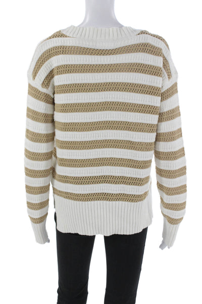 Interstyle Women White Striped Crew Neck Pullover Sweater Acrylic Size S