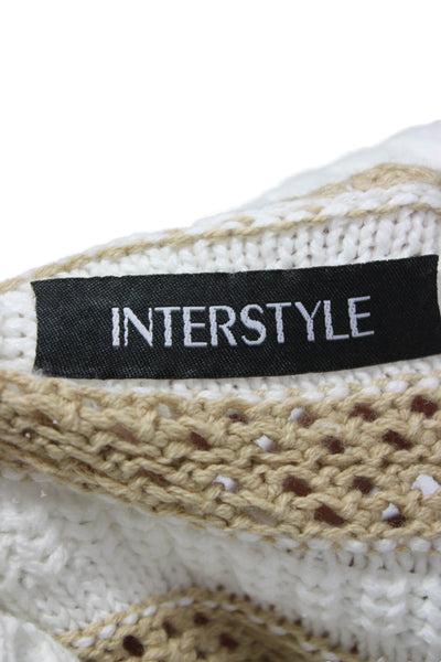 Interstyle Women White Striped Crew Neck Pullover Sweater Acrylic Size S