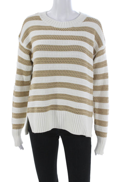Interstyle Women Pullover Sweater White Striped Crewneck Long Sleeve Size S
