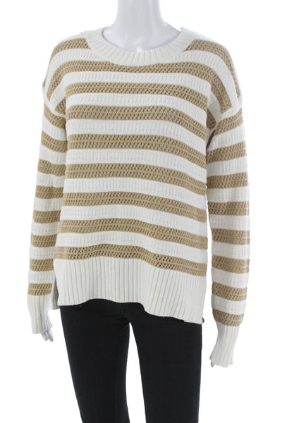 Interstyle Women Pullover Sweater White Striped Crewneck Long Sleeve Size S
