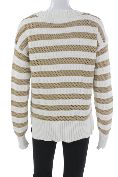 Interstyle Women Pullover Sweater White Striped Crewneck Long Sleeve Size S