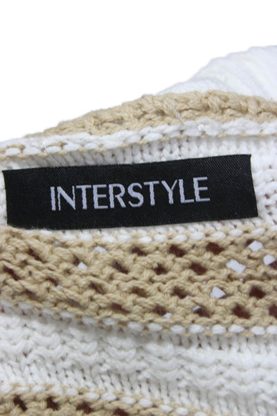 Interstyle Women Pullover Sweater White Striped Crewneck Long Sleeve Size S