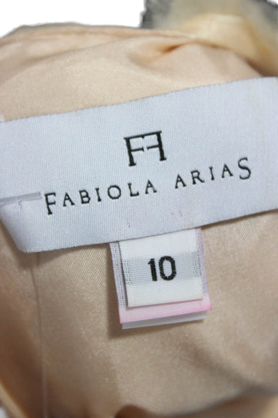 Fabiola Arias Womens A-Line Knee Length Beige Polyester Dress Sleeveless Size 10