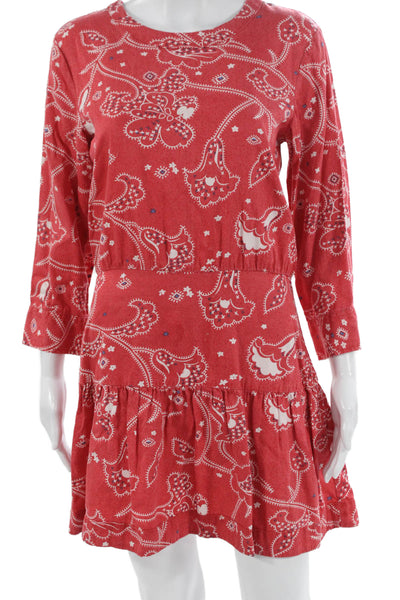 Current/Elliott Women Red Paisley Shift Dress 3/4 Sleeve Lyocell Size 1