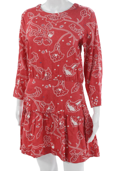 Current/Elliott Women Red Paisley Shift Dress 3/4 Sleeve Lyocell Size 1