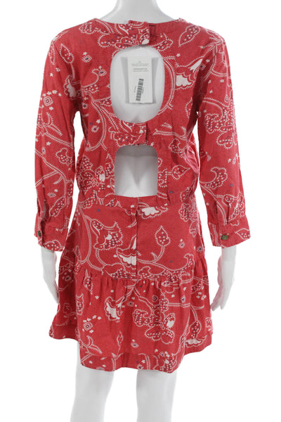 Current/Elliott Women Red Paisley Shift Dress 3/4 Sleeve Lyocell Size 1