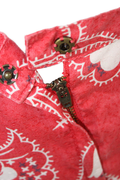 Current/Elliott Women Red Paisley Shift Dress 3/4 Sleeve Lyocell Size 1