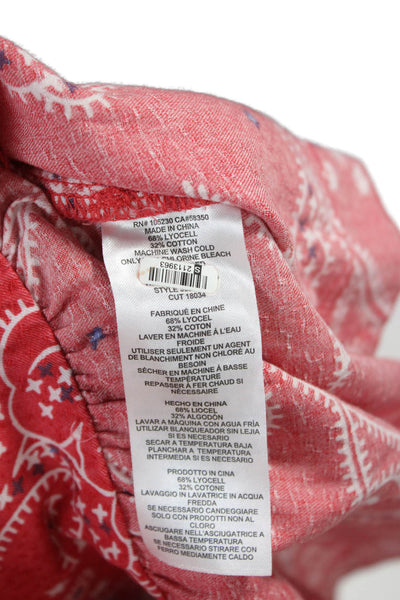 Current/Elliott Women Red Paisley Shift Dress 3/4 Sleeve Lyocell Size 1
