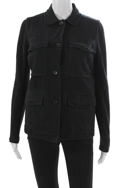 James Perse Women Black Military Jacket Cotton Button Long Sleeve Size 1