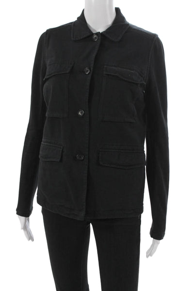James Perse Women Black Military Jacket Cotton Button Long Sleeve Size 1