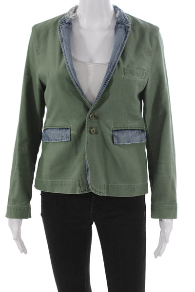 NSF Womens Basic Jacket Green Cotton Button Long Sleeve Solid Fall Size S