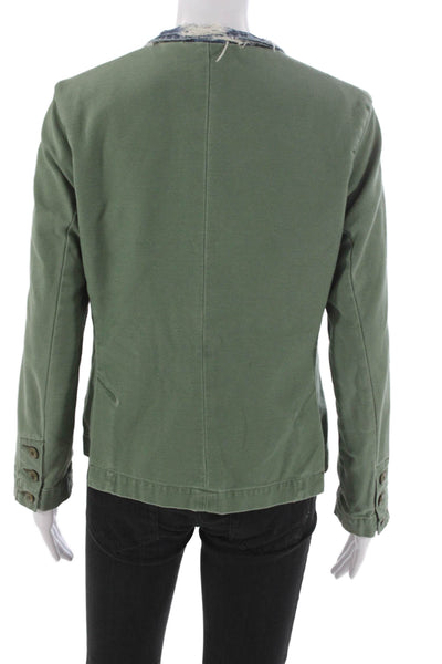 NSF Womens Basic Jacket Green Cotton Button Long Sleeve Solid Fall Size S