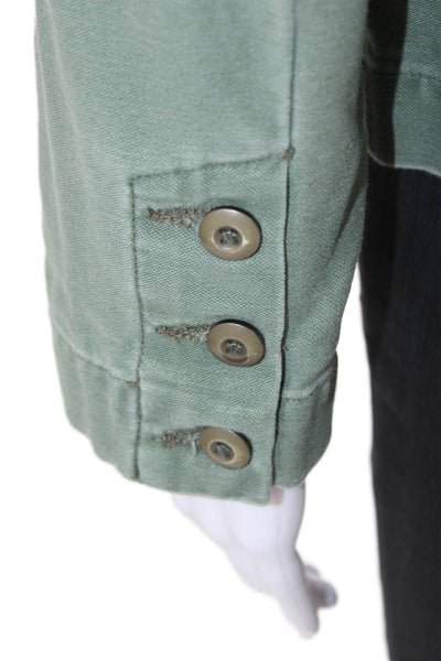 NSF Womens Basic Jacket Green Cotton Button Long Sleeve Solid Fall Size S