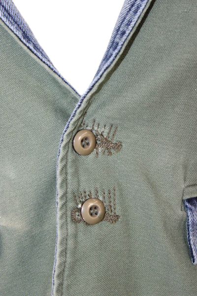 NSF Womens Basic Jacket Green Cotton Button Long Sleeve Solid Fall Size S