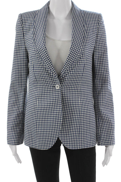 Hadleighs Women Blue Gingham Wool Blazer Buttoned Long Sleeve Size 42