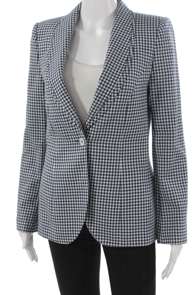 Hadleighs Women Blue Gingham Wool Blazer Buttoned Long Sleeve Size 42