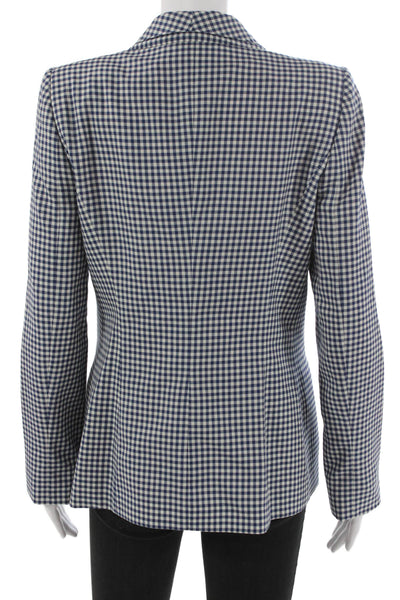 Hadleighs Women Blue Gingham Wool Blazer Buttoned Long Sleeve Size 42