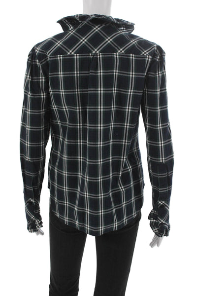 Cara Cara Women Blue Plaid Cotton Blouse Long Sleeve Size S