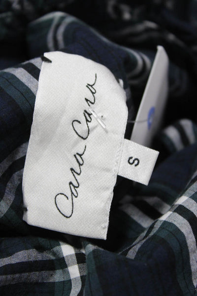 Cara Cara Women Blue Plaid Cotton Blouse Long Sleeve Size S