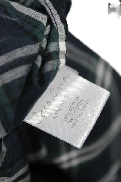 Cara Cara Women Blue Plaid Cotton Blouse Long Sleeve Size S