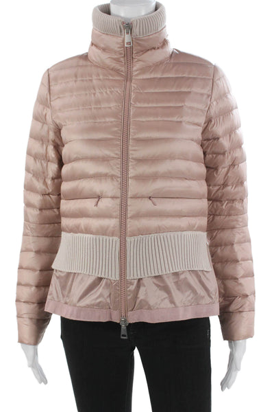Sosken Womens Puffer Jacket Pink Nylon Zip Long Sleeve Size 1