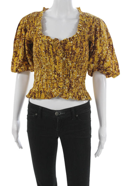Love The Label Womens Cropped Yellow Square Neck Blouse Size S