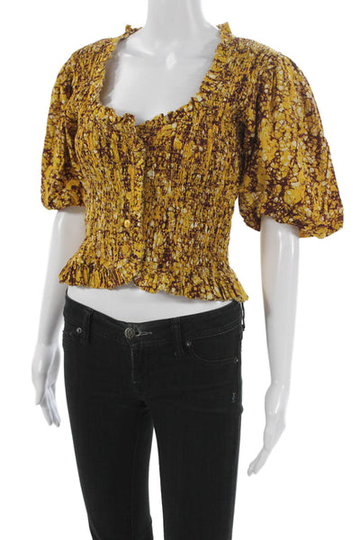 Love The Label Womens Cropped Yellow Square Neck Blouse Size S