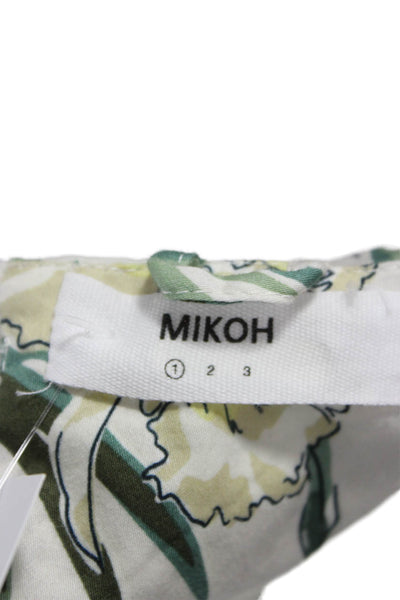 Mikoh Womens Cropped Floral Cotton Blouse Green Round Neck Short Sleeve Size 1
