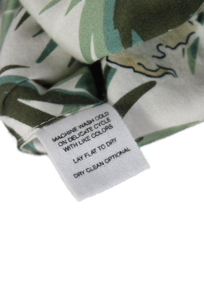 Mikoh Womens Cropped Floral Cotton Blouse Green Round Neck Short Sleeve Size 1