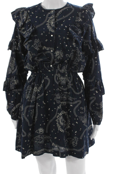 Roseanna Womens Fit & Flare Blue Cotton Knee Length Long Sleeve Dress Size 36