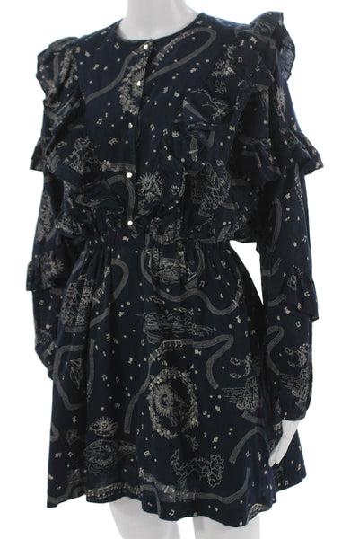 Roseanna Womens Fit & Flare Blue Cotton Knee Length Long Sleeve Dress Size 36