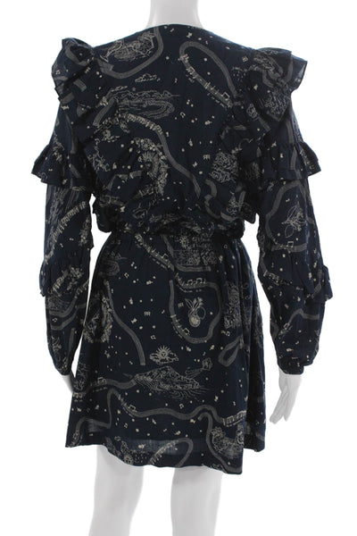 Roseanna Womens Fit & Flare Blue Cotton Knee Length Long Sleeve Dress Size 36