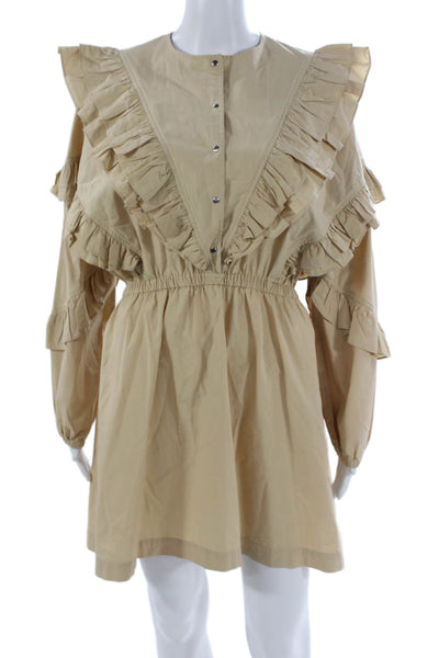 Roseanna Womens Shirt Dress Beige Cotton Long Sleeve Button Mini Size 38