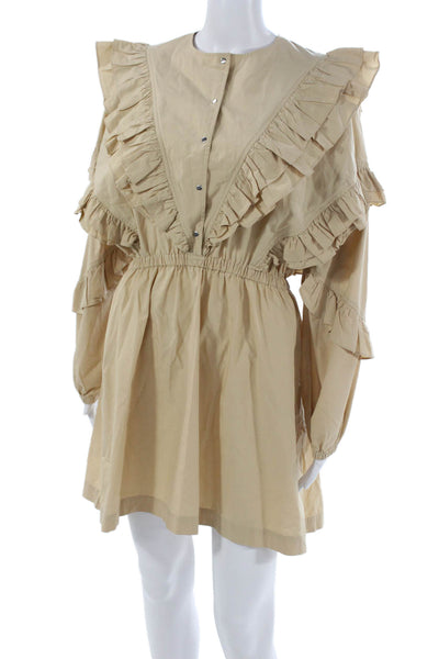 Roseanna Womens Shirt Dress Beige Cotton Long Sleeve Button Mini Size 38