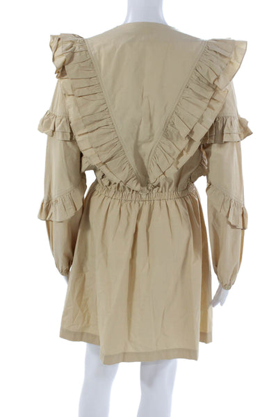 Roseanna Womens Shirt Dress Beige Cotton Long Sleeve Button Mini Size 38