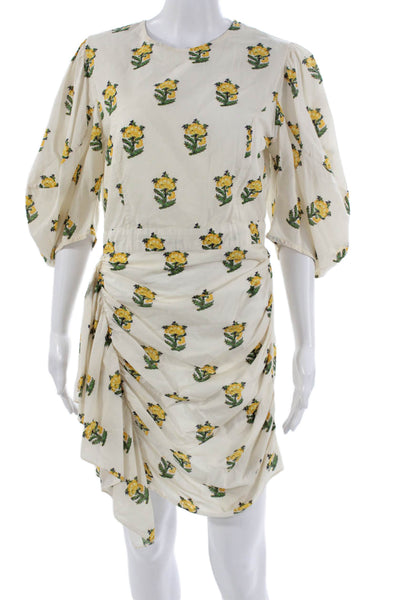 Rhode Women Shift Dress Ivory Cotton Half Sleeve Mini Zip Size 6