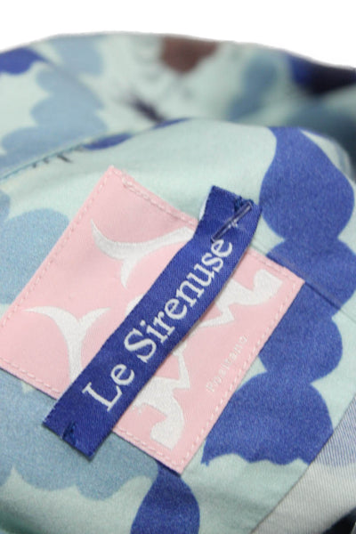 Le Sirenuse Mens Printed Collar Short Sleeve Shirt Blue Size M