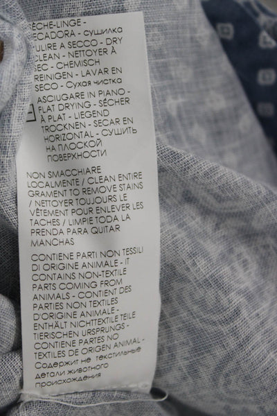 Fedeli Mens Linen Paisley Print Long Sleeve Button Down Shirt Blue Size 15.5