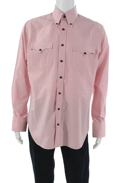 Lyle Lovett For Hamilton Mens Plaid Collar Button Down Shirt Orange Size M