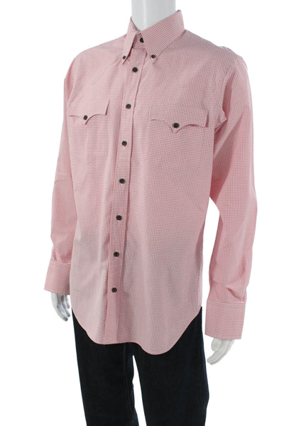 Lyle Lovett For Hamilton Mens Plaid Collar Button Down Shirt Orange Size M