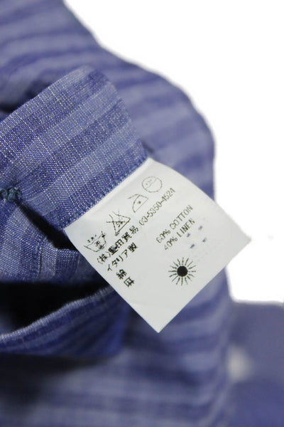 Giannetto Mens Crew Neck Striped Button Down Long Sleeve Shirt Blue Size 16.5