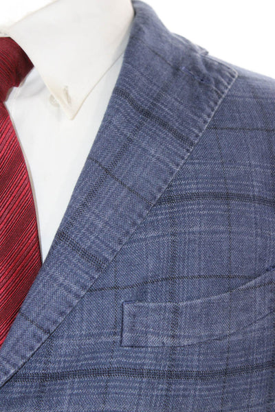 Boglioli Mens Blue Plaid Cotton Blazer Button Closure Size 34