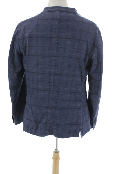 Boglioli Mens Blue Plaid Cotton Blazer Button Closure Size 34