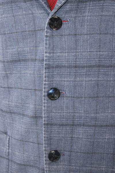 Boglioli Mens Blue Plaid Cotton Blazer Button Closure Size 34