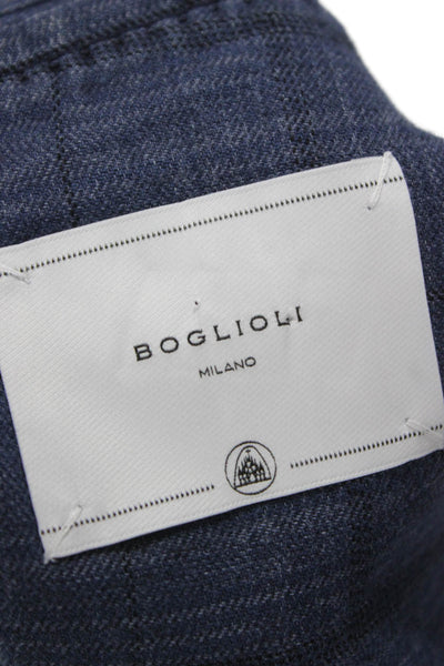 Boglioli Mens Blue Plaid Cotton Blazer Button Closure Size 34