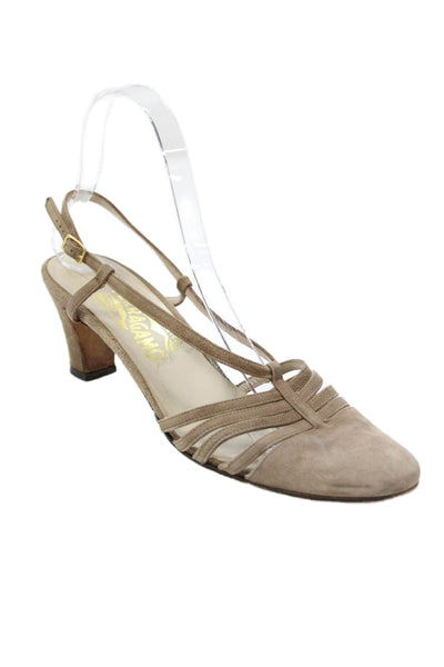 Salvatore Ferragamo Womens Suede Slingbacks Heels Beige Size 7 Narrow