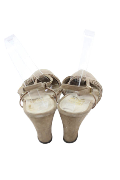 Salvatore Ferragamo Womens Suede Slingbacks Heels Beige Size 7 Narrow