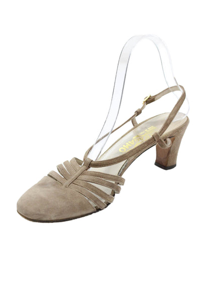 Salvatore Ferragamo Womens Suede Slingbacks Heels Beige Size 7 Narrow