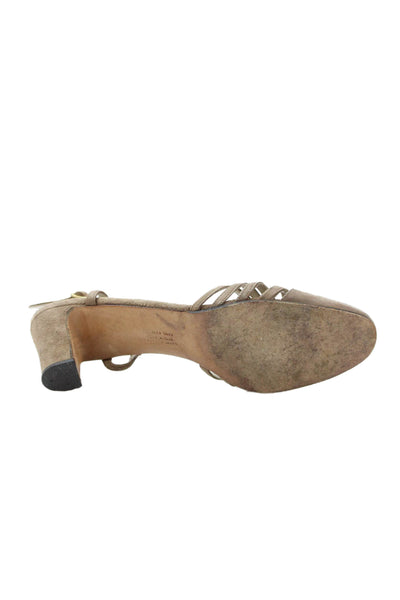 Salvatore Ferragamo Womens Suede Slingbacks Heels Beige Size 7 Narrow