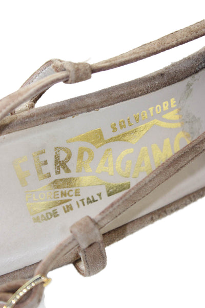 Salvatore Ferragamo Womens Suede Slingbacks Heels Beige Size 7 Narrow